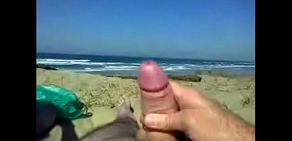  Hubby wanks on the beach